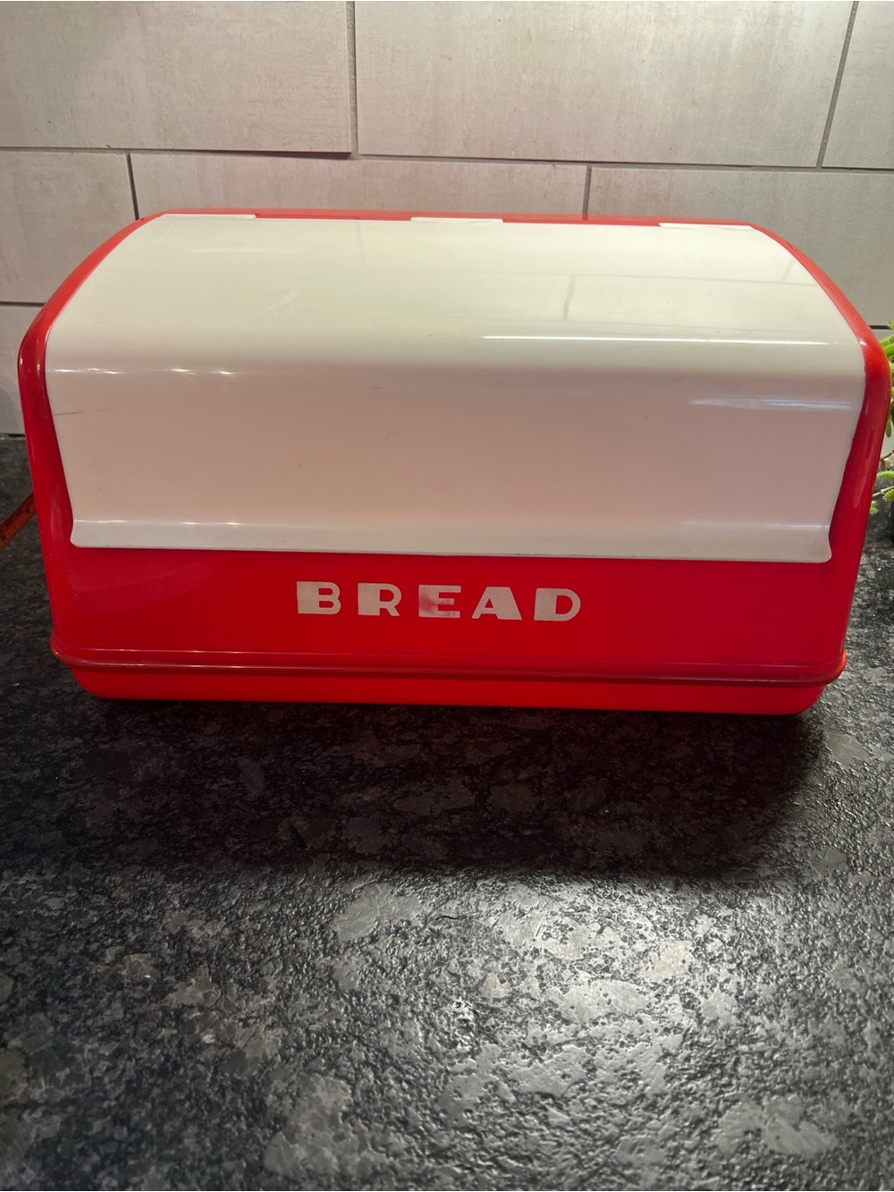 Vintage 1950’s-1960’s Lustro-Ware Large plastic Red and White  Bread Box.